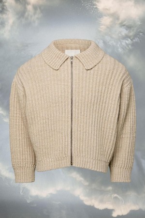 Beige Maison Margiela Distorted Knit Zip Sweater | AU_MM19493