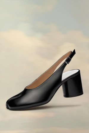 Black Maison Margiela Tabi Leather Slingback Shoes | AU_MM61464