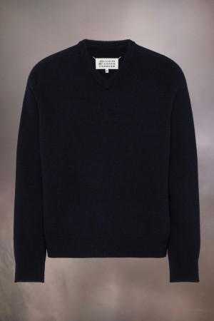 Black Maison Margiela Washed Lambswool V-neck Sweater | AU_MM75024