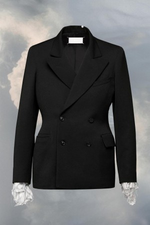 Black Maison Margiela Wool Couture Waist Suit Jacket | AU_MM82761