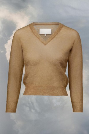 Brown Maison Margiela Translucent Knit V-neck Top | AU_MM89687