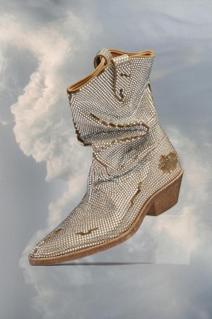 Silver Maison Margiela Tabi Rhinestone Western Boot | AU_MM84555