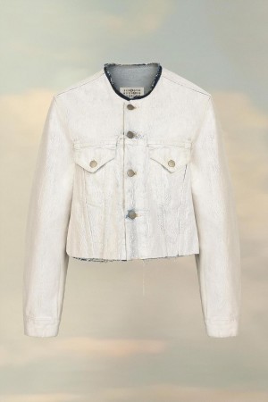 White Maison Margiela Cropped Collarless Denim Jacket | AU_MM20984