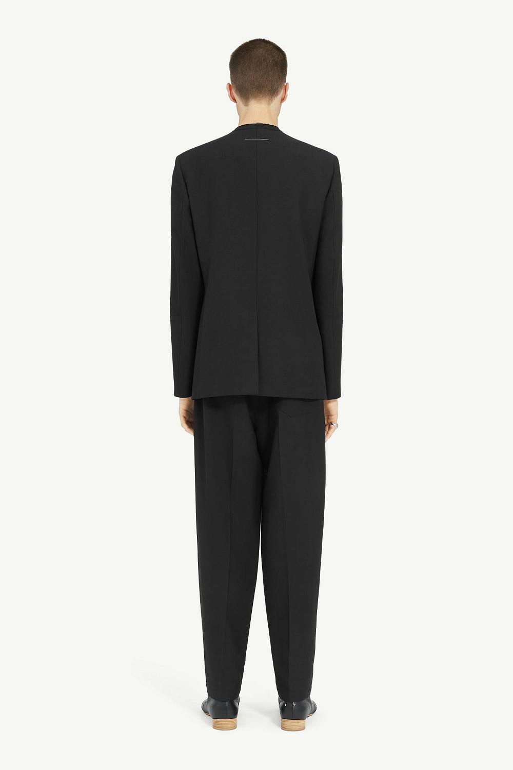 Black Maison Margiela Collarless Tailoring Wool Suit Jacket | AU_MM75698