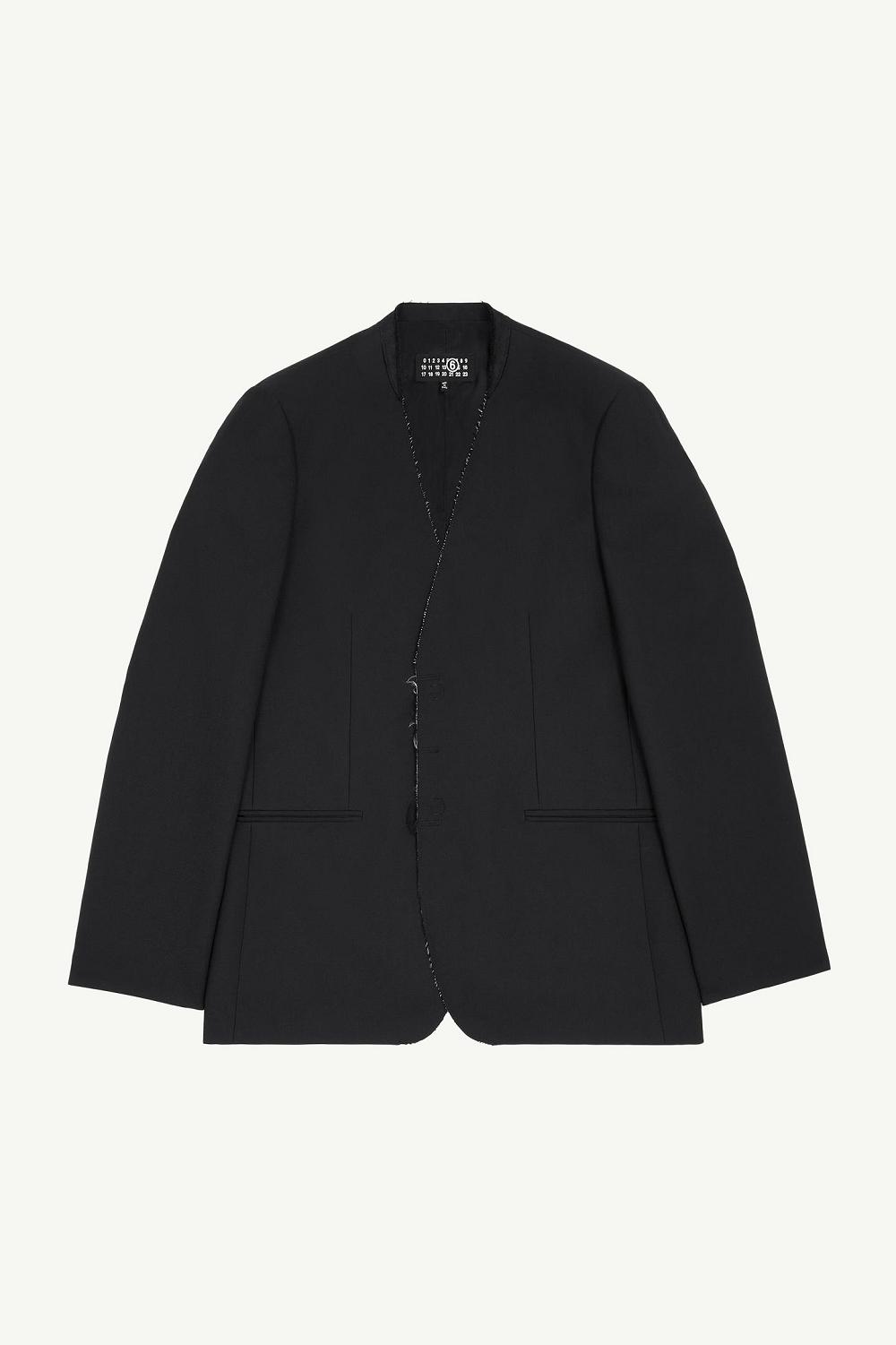 Black Maison Margiela Collarless Tailoring Wool Suit Jacket | AU_MM75698