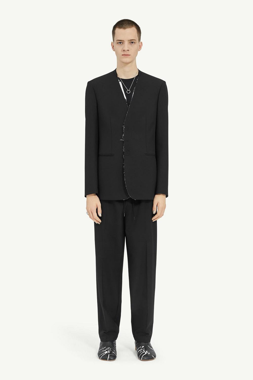 Black Maison Margiela Collarless Tailoring Wool Suit Jacket | AU_MM75698