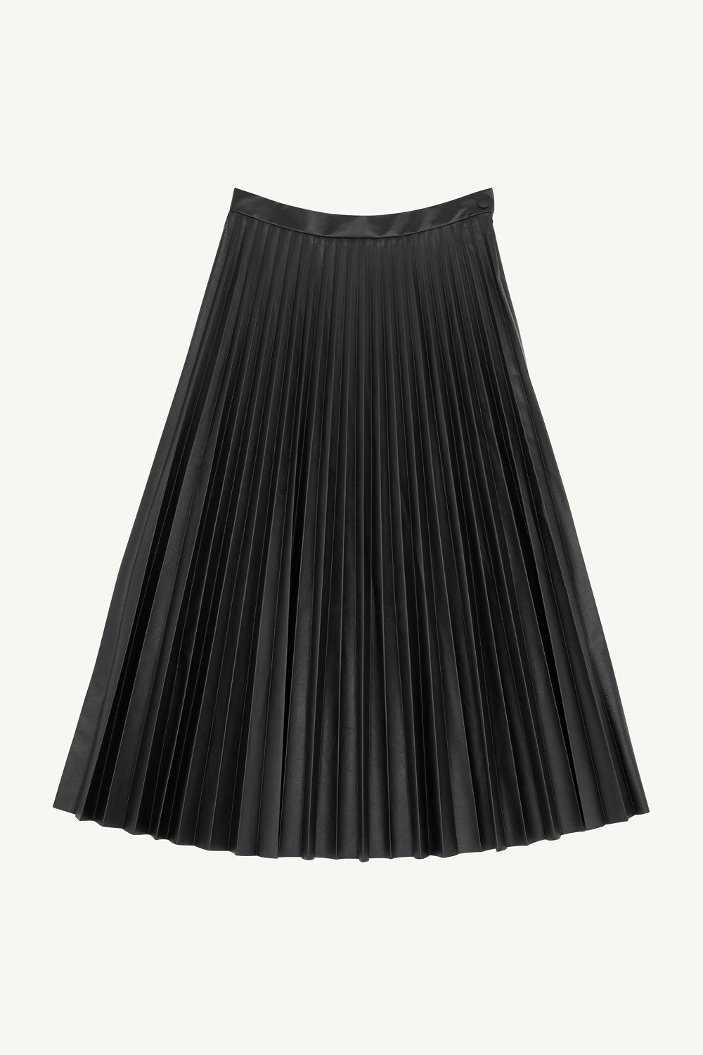 Black Maison Margiela Pleated Faux Leather Midi Skirt | AU_MM37022