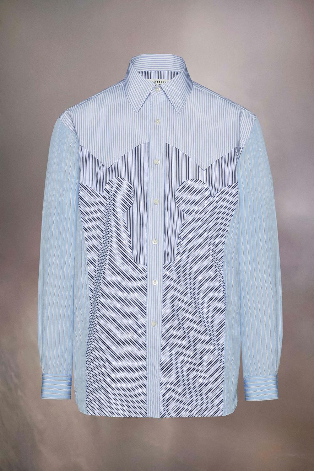 Blue Maison Margiela Yoke Stripe Cotton Shirt | AU_MM90071