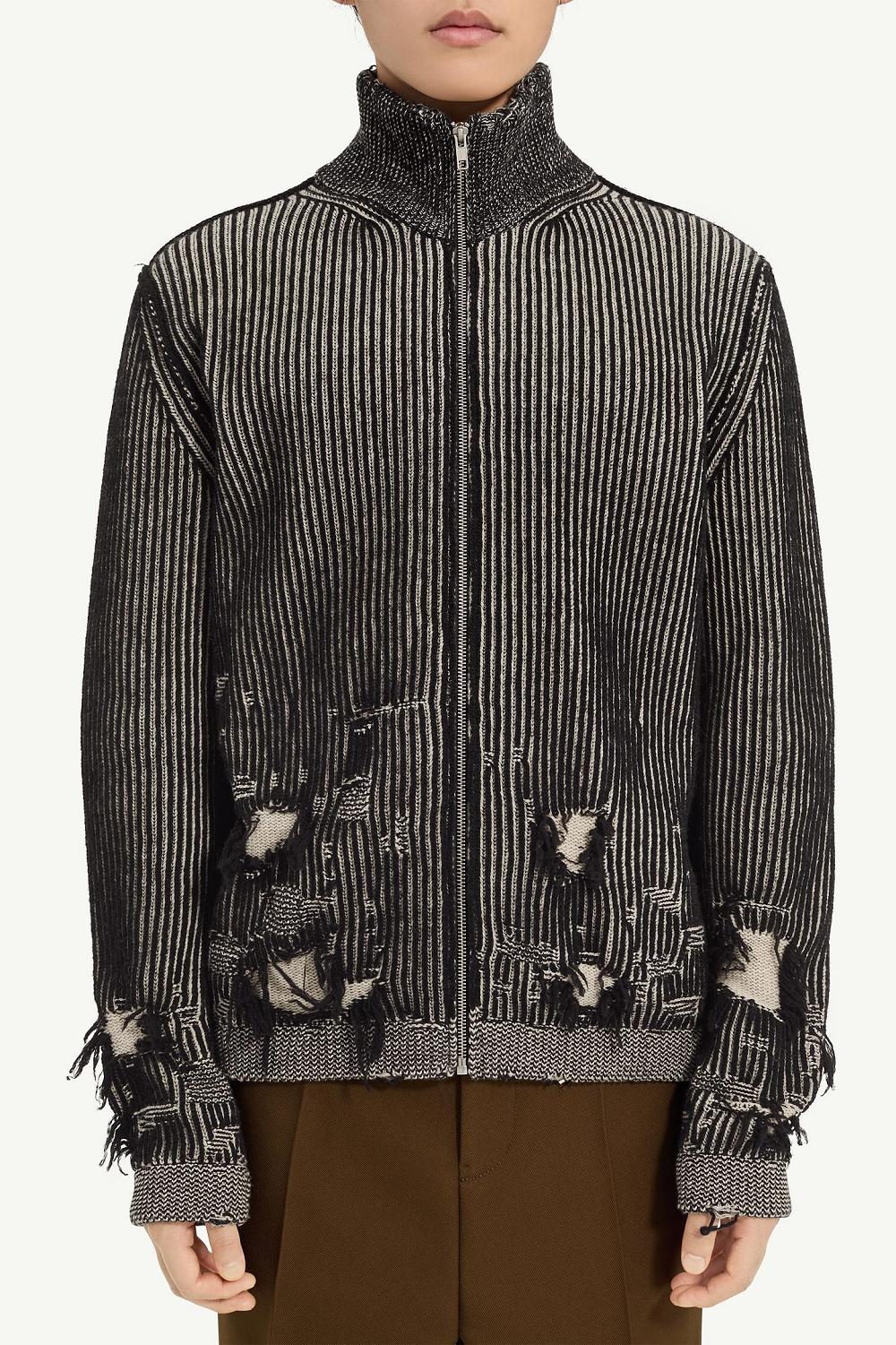 Dark Grey Maison Margiela Ribbed Wool Cardigan | AU_MM99277