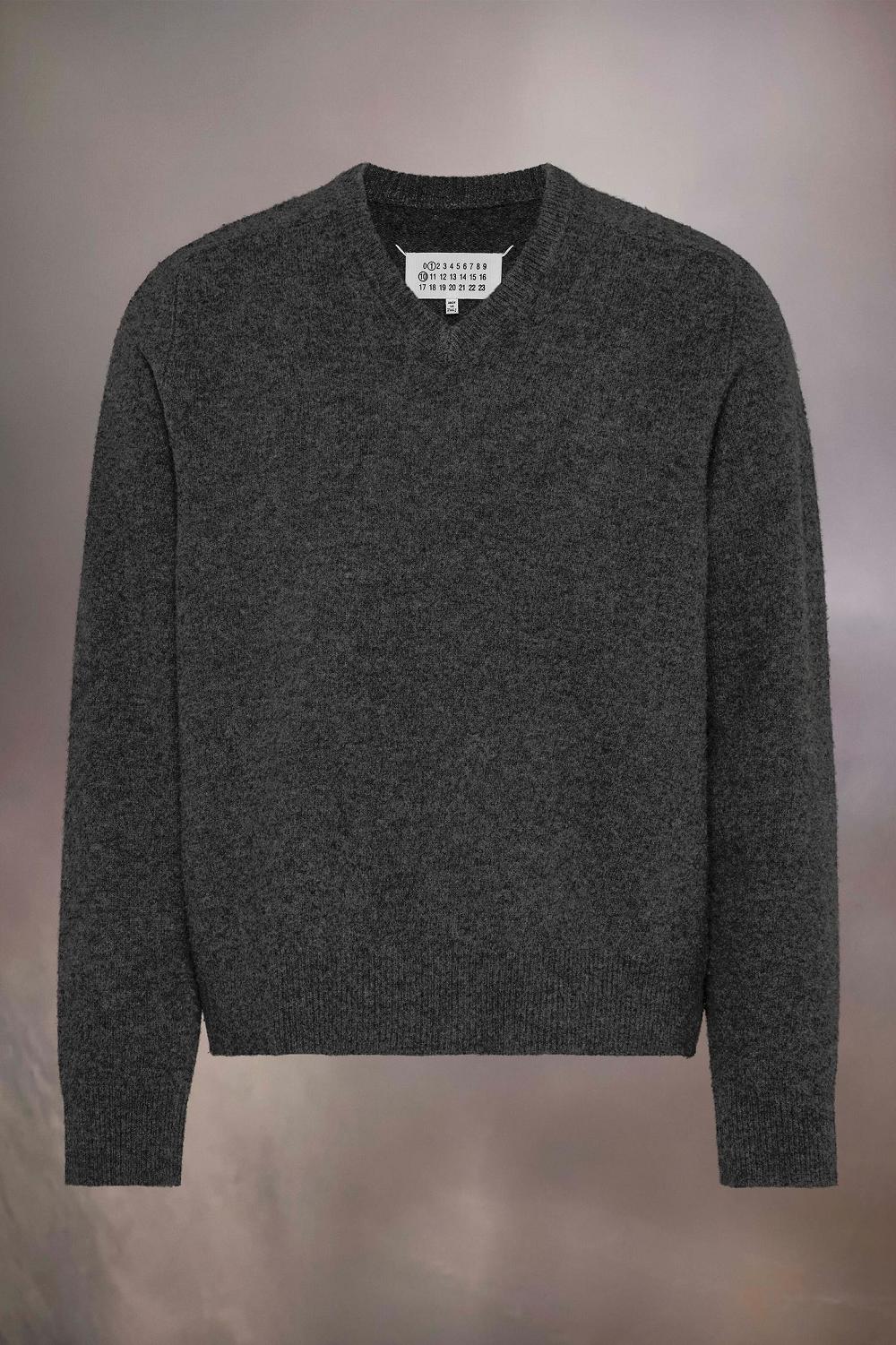 Dark Grey Maison Margiela Washed Lambswool V-neck Sweater | AU_MM11067