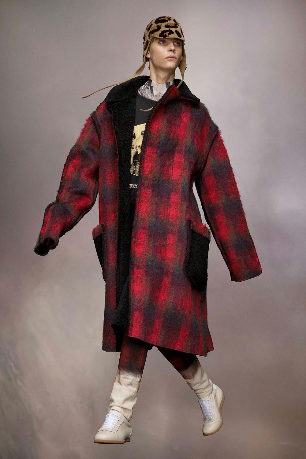 Red Maison Margiela Pendleton Jacquard Coat | AU_MM81348