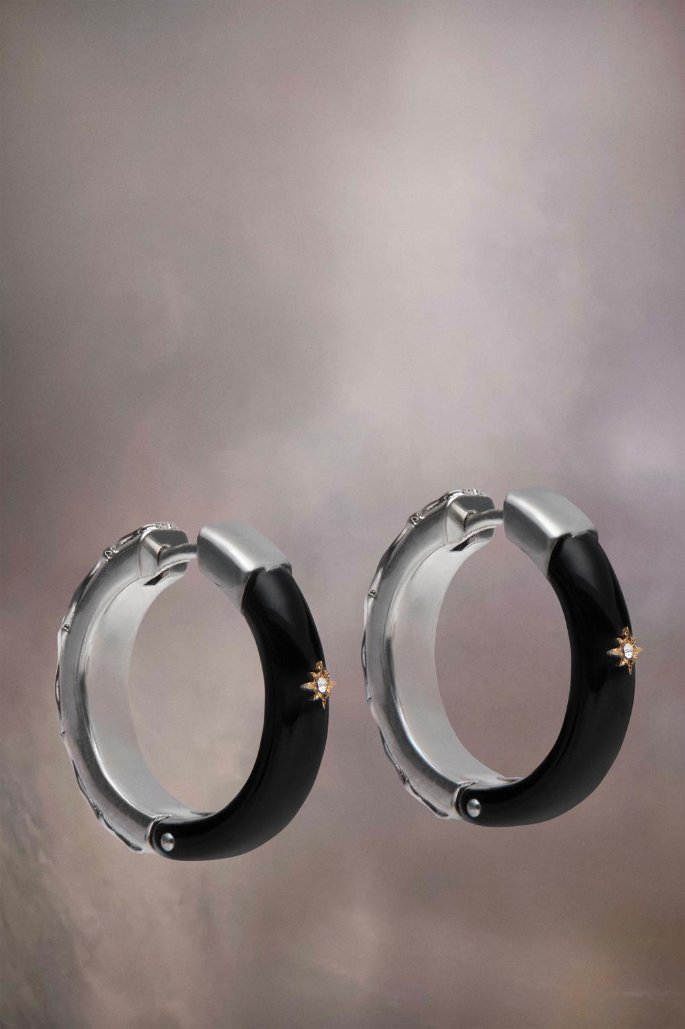 Silver Black Maison Margiela Enamel Hoop Earrings | AU_MM27676