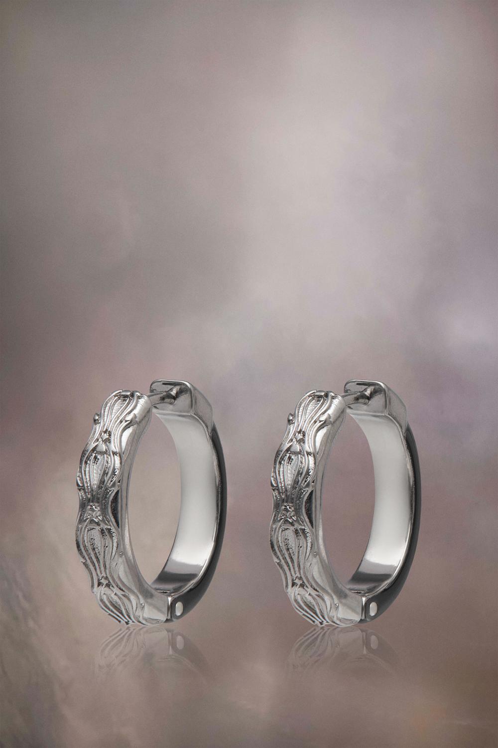 Silver Black Maison Margiela Enamel Hoop Earrings | AU_MM27676