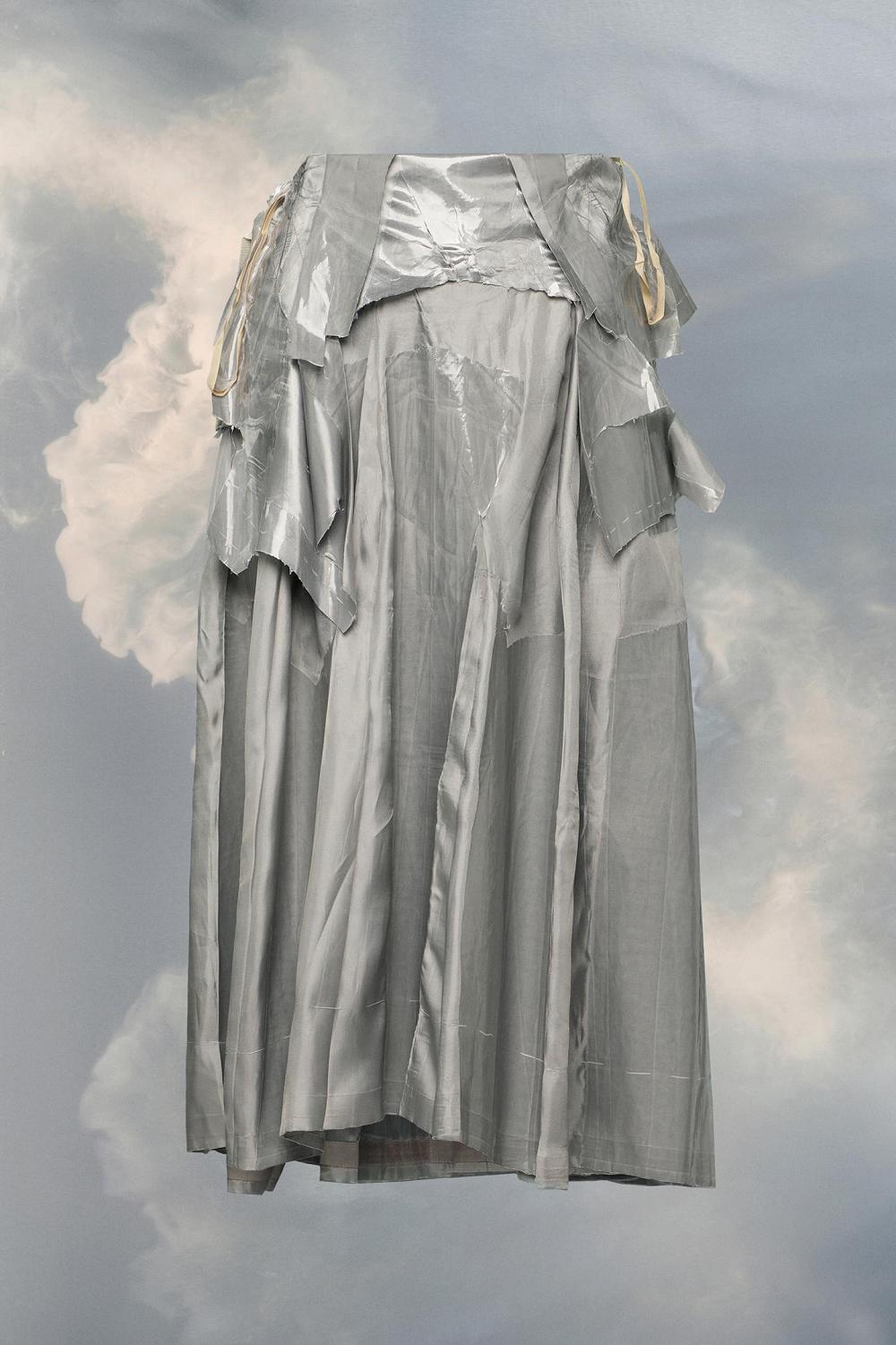 Silver Maison Margiela Laminated Satin Midi Skirt | AU_MM56125