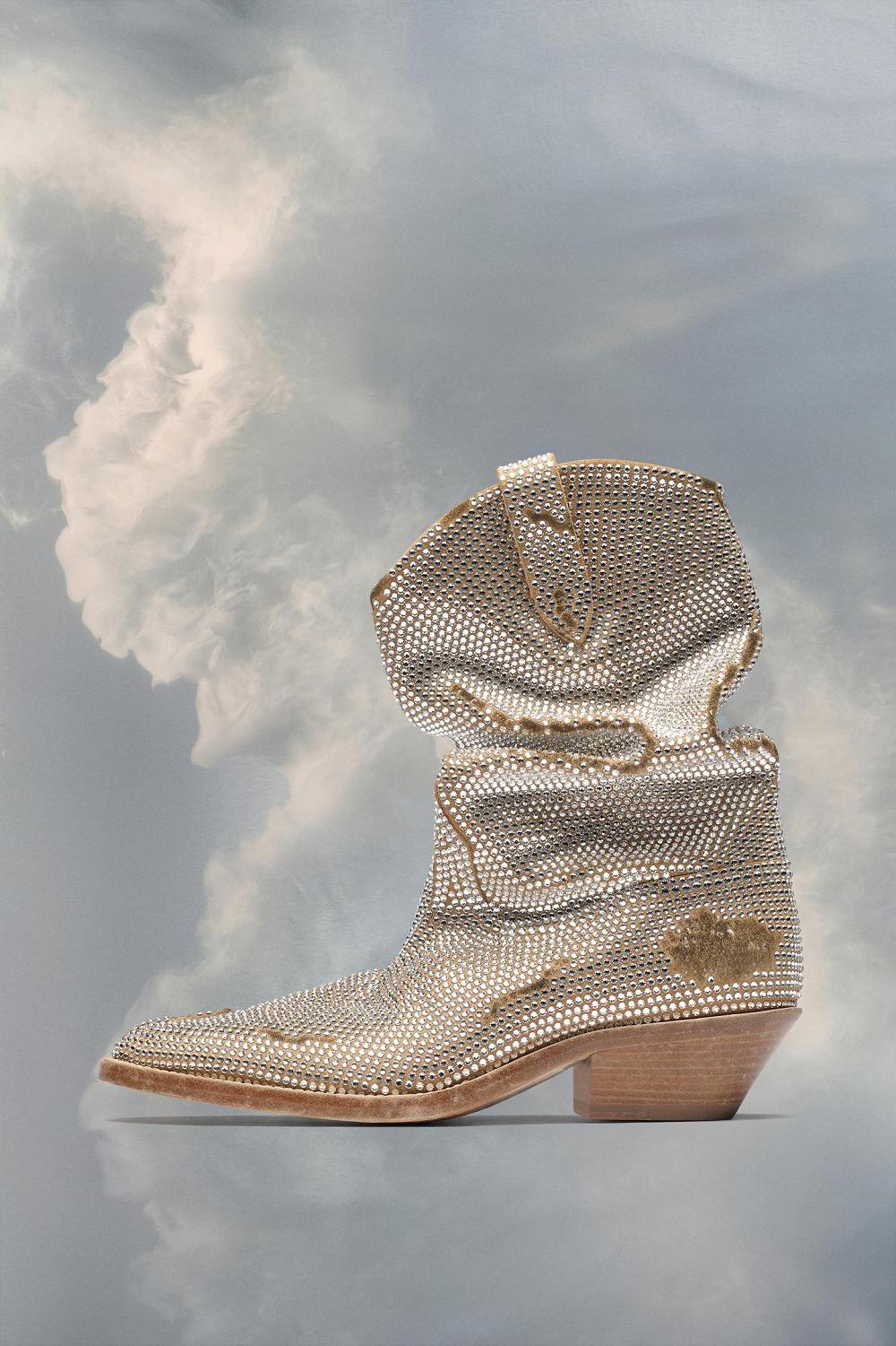 Silver Maison Margiela Tabi Rhinestone Western Boot | AU_MM84555