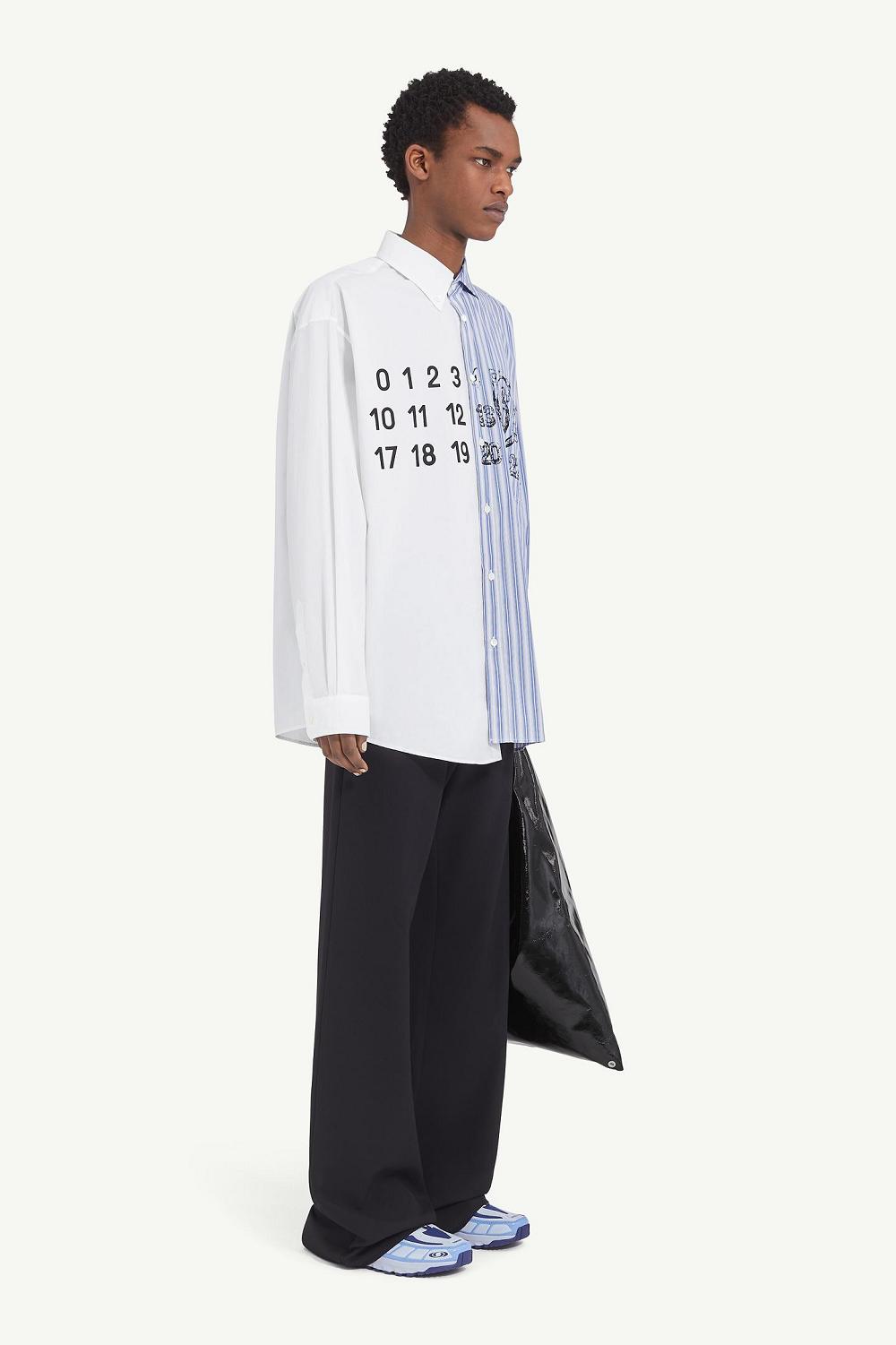 White Blue Maison Margiela Spliced Numbers Shirt | AU_MM41550