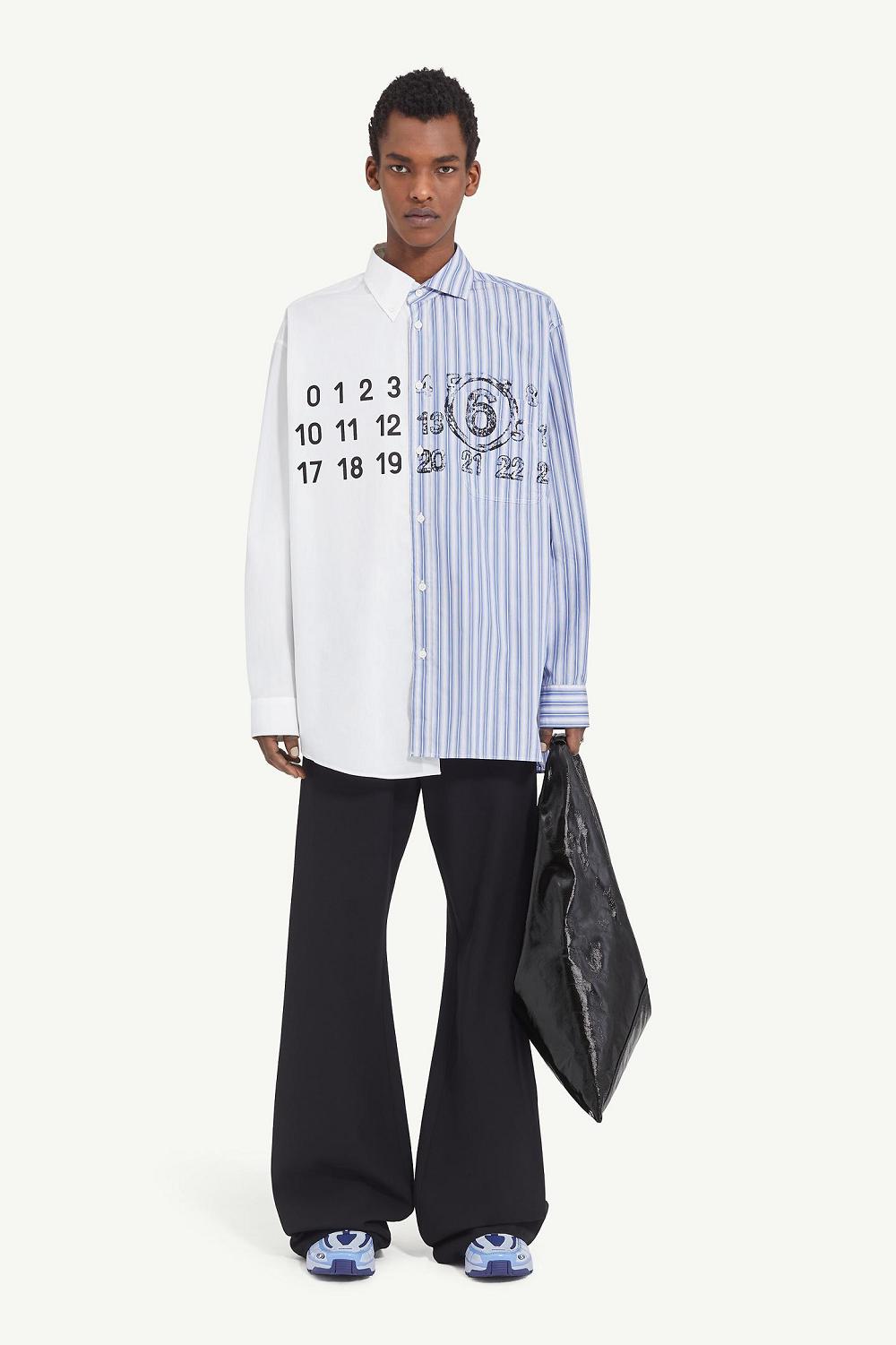 White Blue Maison Margiela Spliced Numbers Shirt | AU_MM41550