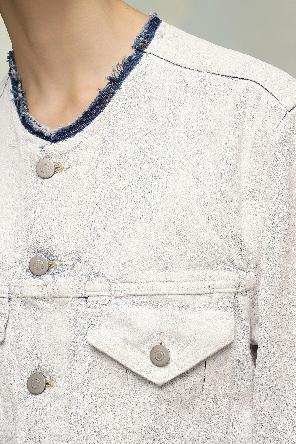 White Maison Margiela Cropped Collarless Denim Jacket | AU_MM46511