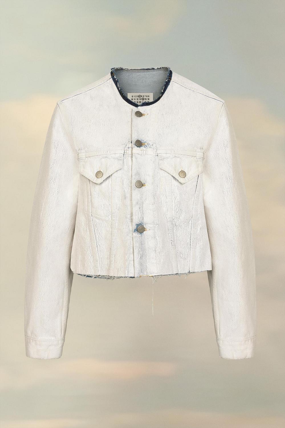 White Maison Margiela Cropped Collarless Denim Jacket | AU_MM46511