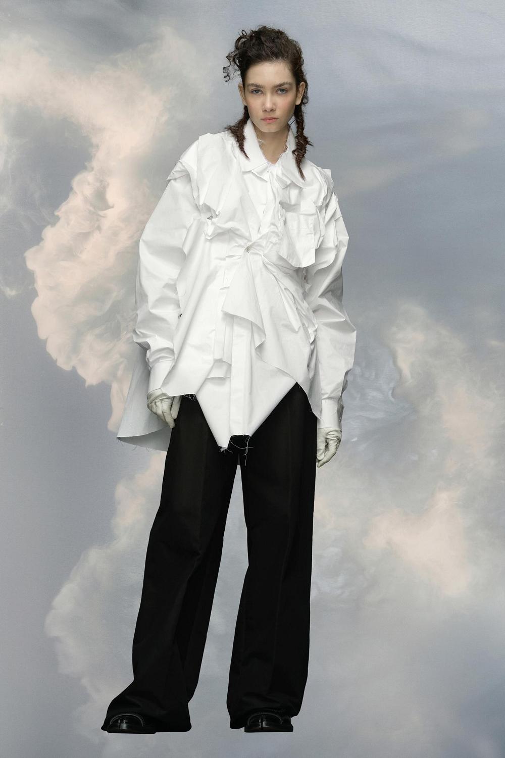 White Maison Margiela Frayed Cotton Poplin Shirt | AU_MM43569