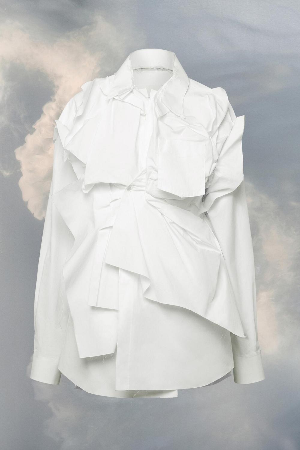 White Maison Margiela Frayed Cotton Poplin Shirt | AU_MM43569