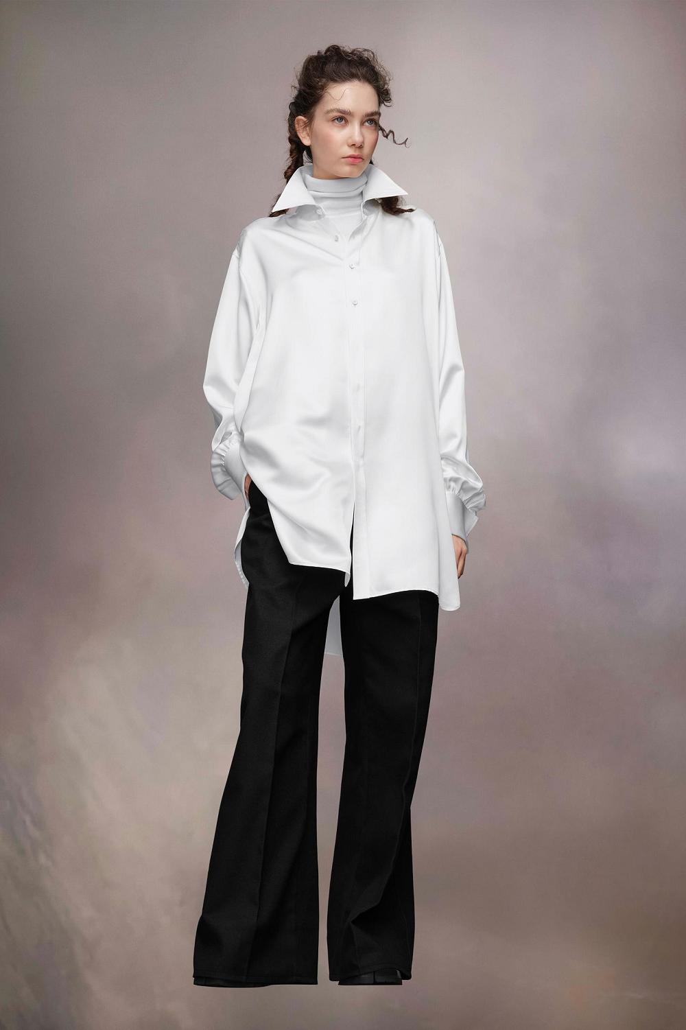 White Maison Margiela Silk Shirt Dress | AU_MM98448